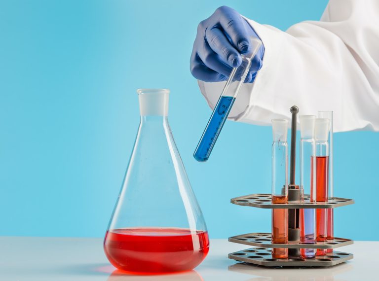 Experiments in a chemistry lab. conducting an experiment in the laboratory.